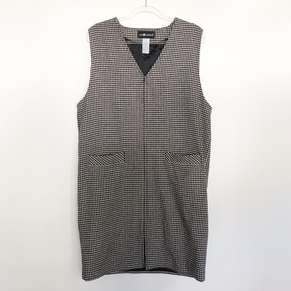 Vintage Checkered Houndstooth full zip up  dress